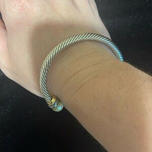 Vtg Etruscan Faux Pearl Ends Cuff Bracelet